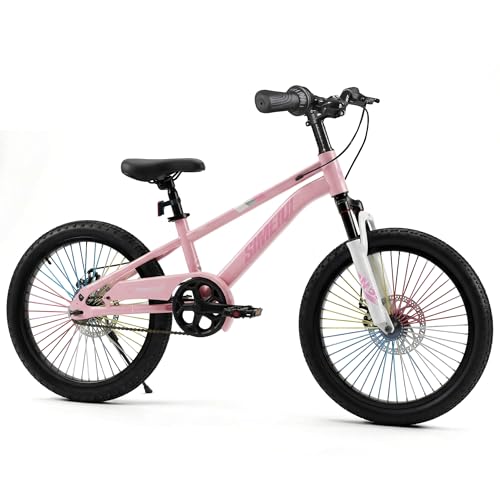 SIMEIQI Kids Bike 18 Inch for Boys and Girls 5-8 Years Old Front Suspension and Dual Disk Brakes Adjustable Handlerbar & Seat with Kickstand