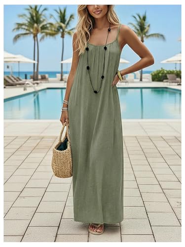 Image of SHENHE Women's Open Back Spaghetti Strap Beach Maxi Dress Loose Flowy Vacation Sundress
