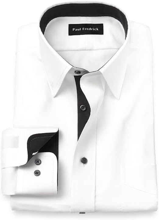 Paul Fredrick Men's Classic Fit Comfort Stretch Non-Iron Solid Dress Shirt