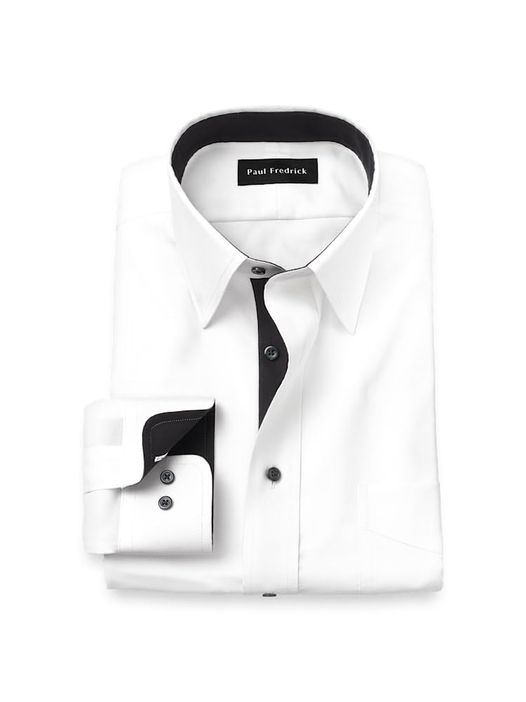 Paul Fredrick Mens Slim Fit Comfort Stretch Non-Iron Solid Dress Shirt