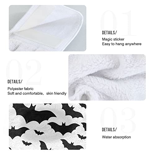 Auuxva Cute Bats Pattern Hanging Kitchen Hand Towels 2 Pack, Halloween Print Soft Coral Velvet Towel For Bathroom Decor Washcloth Absorbent Dish Tie Towels #TOP3