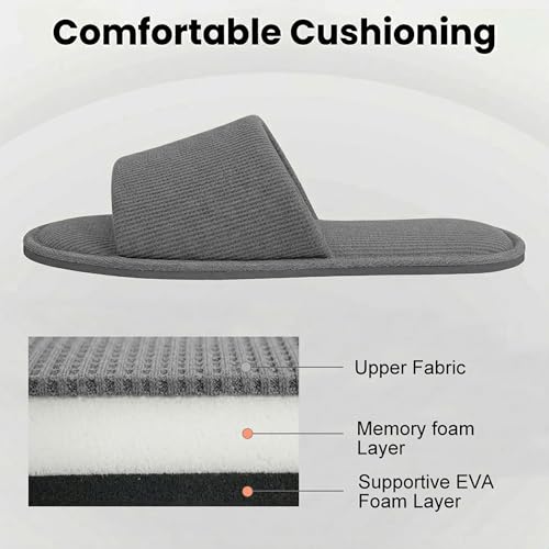 Image of Women's Open Toe House Slippers - Breathable Waffle Fabric, Memory Foam Cushioning, Slip-On Summer Indoor Slippers, Non-Slip TPR Sole, Easy Care