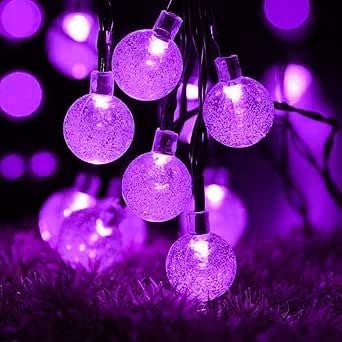 TTY Solar String Lights, 23ft Outdoor Garden Lights Solar/USB Powered, Waterproof 50 LEDs Crystal Ball Decorative Light for Tree, Patio, Yard, Wedding, Party, Indoor/Outdoor (Purple)
