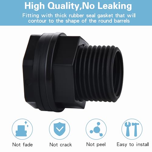 10 Pack Bulkhead Fitting, Garden Hose Threaded 3/4 Inch Male GHT x 1/2 Inch Female NPT Double Threaded Bulkhead Water Tank Connector for Rain Barrels Water Tank Pond Aquarium Tubs Pools Spigot - Thumbnail 5