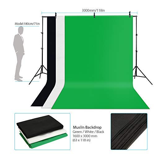image for Andoer Photography Umbrella Continuous Lighting Kit - 6.6ft x 10ft Bac