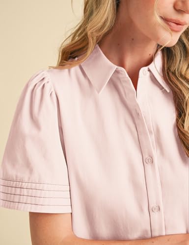 Image of Womens Short Sleeve Button Down Mini Shirt Dress Lapel Collar Short Dresses with Pocket