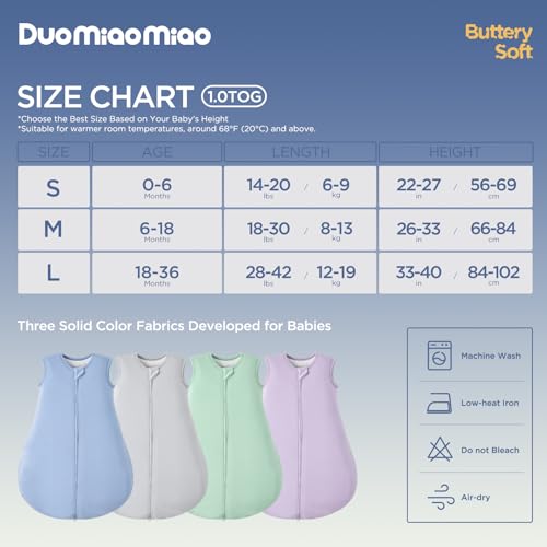 Image of Duomiaomiao 2 Pack Buttery Soft Rayon Made from Bamboo Baby Sleep Sack 6-18 Months 1.0 TOG, Premium Baby Sleeping Bag 2-Way Zipper for Babies
