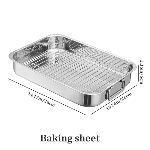Bandeja para asar con rejilla de acero inoxidable para pavo y lasaña rectangular 5