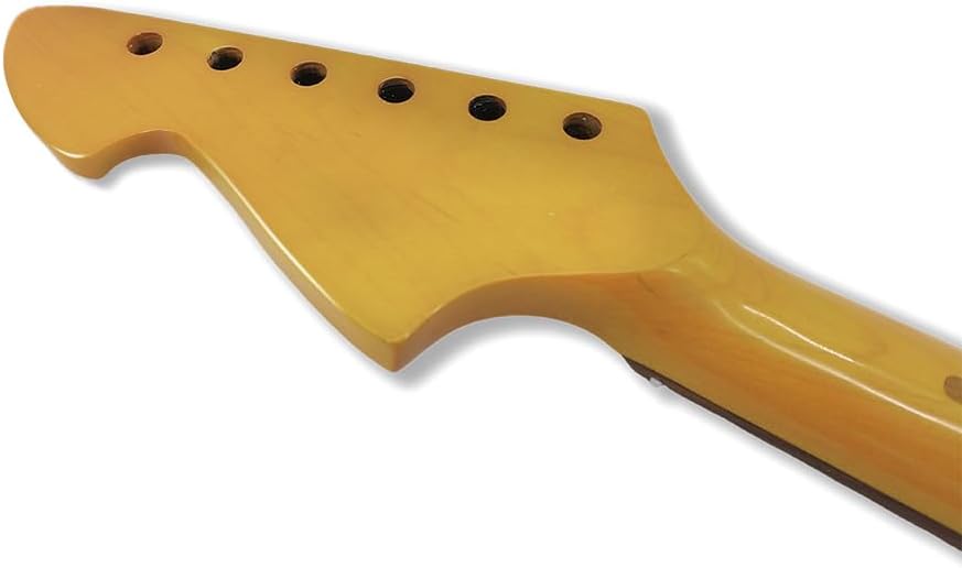 Electric Guitar Neck Big Head, 21 Fret 648mm Yellow Lacquered Maple Rosewood Fingerboard Guitar Bass Necks,Normal nut Bolt on heel Without Binding