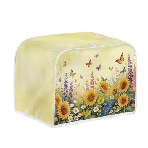 Image of Talayituse Sunflower Flower Butterfly Print Toaster Cover 2 Slice Wide Slot, Lightweight Bread Maker Cover Dust Protection Washable Appliance Bag, S