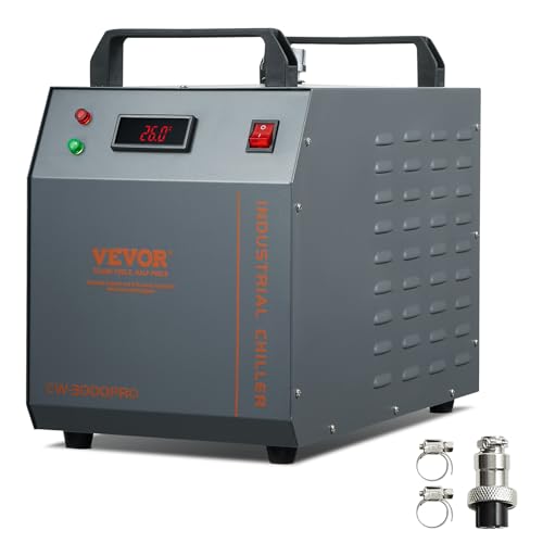 VEVOR Industrial Water Cooler, CW-3000(PRO), Air-Cooled Industrial Water Cooler Cooling System with 12L Water Tank Capacity 18 L/min Max Flow Rate, for 40W-80W CO2 Laser Engraving & Cutting Machines