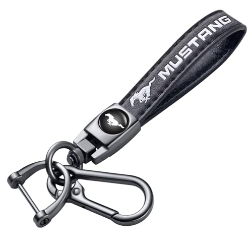 DEXBEXS Genuine Leather Car Key Chain Compatible with Ford Mustang Keychain Key ring Accessories for Man and Woman Black