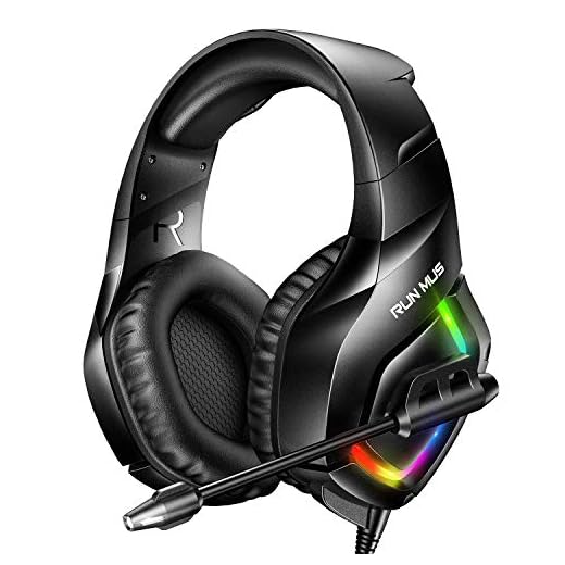 RUNMUS Gaming Headset PS4 Headset with 7.1 Surround Sound, Xbox One Headset with Noise Canceling Mic & RGB Light, Compatible w/ PS4, Xbox One(Adapter Not Included), PC Laptop Sony PSP Game Boy Advance