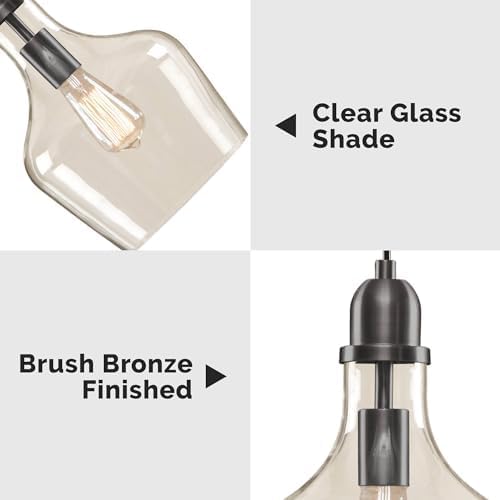 Image of INK+IVY Auburn Pendant Kitchen Lighting for Dining Room, Industrial Lights, Hand-blown Glass Bell Shaped Pendant Light for Kitchen Island, Foyer, Bedroom, 9 inch Dia x 95.5 inch H, Bronze /Clear