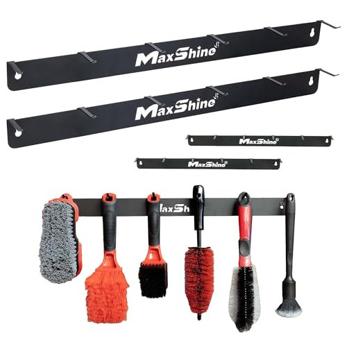 Maxshine Universal Detailing Brush Hanger – 6 Organizer Hooks, Lightweight Wall-Mounted Design for Auto Detailing Supplies, Ideal for Garage & Mobile Use (Logo, 2, Count)