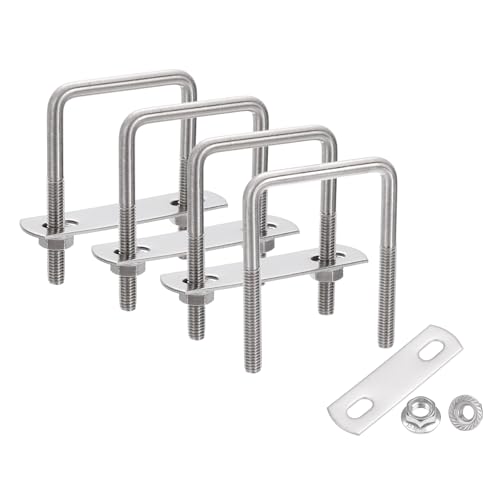 uxcell 4 Set 1-5/8" Inner Wide Square U Bolts, 2-9/16" Length 304 Stainless Steel U-Bolts with Flange Hexagon Nuts, Frame Plates for Trailer, Automotive, (42mm W x 65mm L)