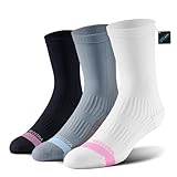 BRISIRA Calcetines de compresión de viscosa de bambú para mujer, antiampollas, absorben la humedad, atléticos, deportes, senderismo, Negro + Blanco + Gris, 3-5