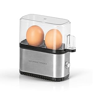 GOURMETmaxx Design Eierkocher für 2 Eier | kompakter Egg Boiler | Egg Cooker mit Eierstecher, Messbecher & Signalton | 3 Härtegrade | leichte Reinigung & spülmaschinenfeste Teile