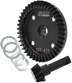 Alloy Steel Diff Bevel Gear 43T & Pinion Gear 10T for Traxxas 1/8 4WD Sledge Monster Truck 95076-4 - 2Pc Set Black