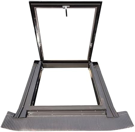 Skylight Ventilation Window with Drainage Board, Sloped Flat Roof Double-Layer Tempered Glass, Underground Well Lighting Door (600x700mm/23.6x27.5in)