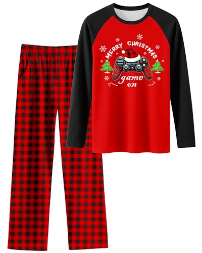 PASHOP Boys Christmas Pajamas Cozy Soft Long Sleeves Top and Pants 2 Piece Cool Xmas Christmas Pjs Pajamas Set Big Boys Sleepwear Size 8