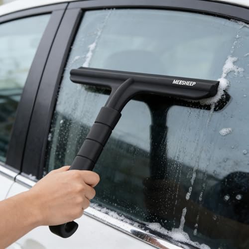 MEESHEEP Duschabzieher, kein zusätzlicher Haken nötig, integrierter Aufhängehaken, streifenfrei, ergonomischer Rutschfester Griff, vielseitig nutzbar für Duschtüren, Spiegel, Autoscheiben & Fliesen