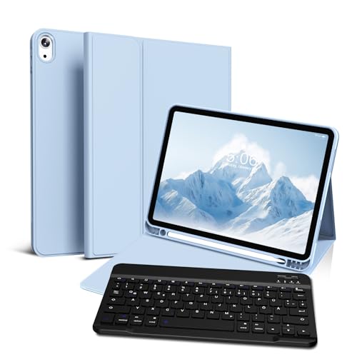 GKABXY Etui z klawiaturą dla iPad Air 11 cali M3/M2, iPad Air 7 6 5 4 (2025/2024/2022/2020) 10,9 cala, miękka obudowa TPU z uchwytem na długopis, magnetyczna klawiatura Bluetooth, układ QWERTZ