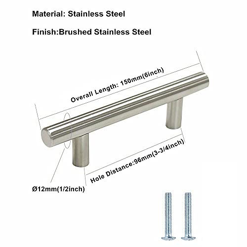 Stanz 40 Pieces Pcs Stainless Steel Brushed Satin Nickle Kitchen Cabinet Dresser Drawer Pull Handles T Bar Pulls Hardware Handles 6" Overall Length;150mm Total Length. Hole Centers:3-3/4in (96mm) by Stanz - Image 2