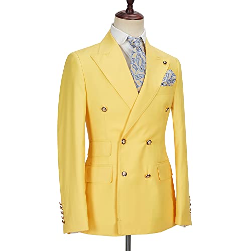 HZUOU Men's Suits Slim Fit 2 Pieces Double-Breasted Wide Peaked Lapel Wedding Groom Tuxedos Blazer Pant HZH013