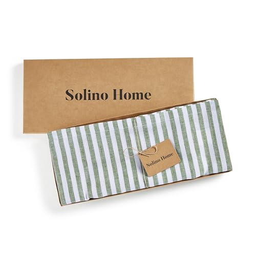 Solino Home Striped Linen Table Runner 36 Inches - Amalfi Stripe, 100% Pure Linen Green and White Small Table Runner 14 x 36 Inch Ideal for Dresser and Coffee Tables - Summer by Solino Home - Used condition - Image 6