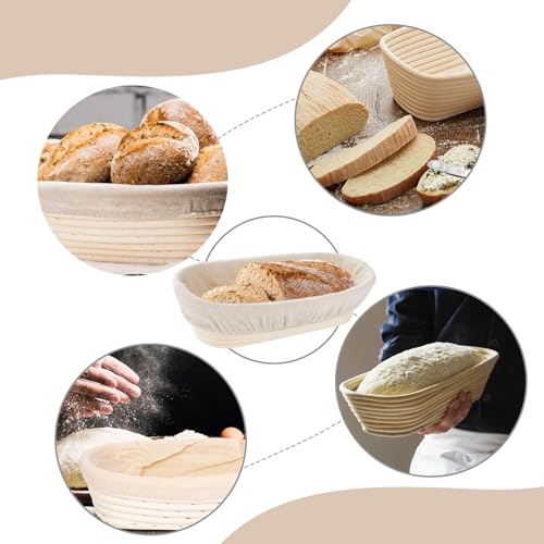 Miniatura 8 de Cesto Fermentación Oval, Banneton Para Pan, Cestas De Fermentación De Ratán Hechas A Mano, Cestas De Pan De Ratán Hechas A Mano Con Revestimiento, Herramienta Para Hornear