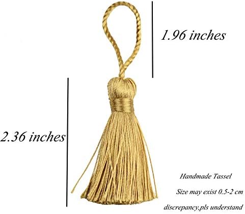 Makhry 20pcs 4.3 Inch Handmade Silky Floss Mini Tiny Craft Tassels with 2-Inch Cord Loop and Small Chinese Knot for Earrings, Souvenir, Bookmarks, DIY Craft Accessory,Tags (Champagne)