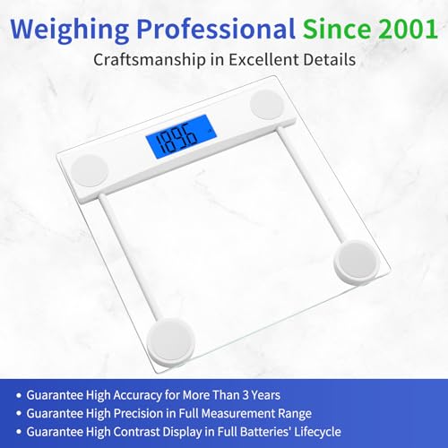Homebuds Digital Bathroom Scale for Body Weight, Weight Scale Professional Factory Since 2001, Blue Backlit LCD and Step-On, 2*AAA Batteries Included, 400lb in 0.1lb, Clear Glass - Thumbnail 4