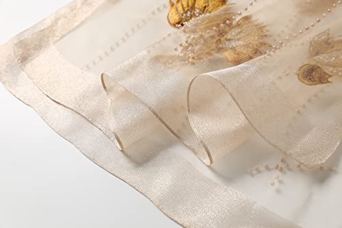 Jeelow Silk Wool Fashion Scarf Shawl Wrap Sheer For Women Lightweight Embroidery (Beige Sunflower) #TOP5
