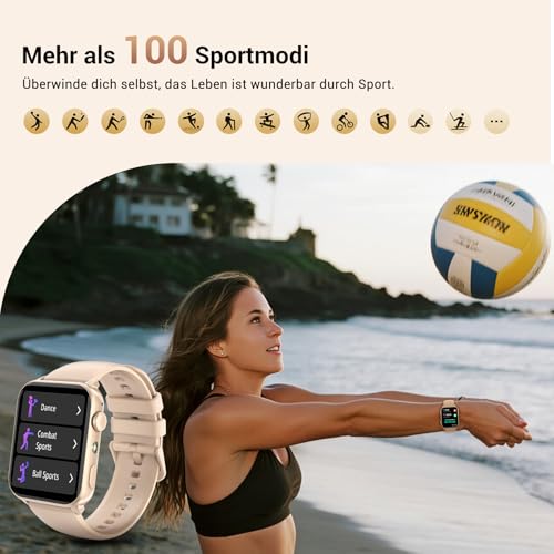 IOWODO Smartwatch Damen Anruf, Taschenlampe, Herzfrequenz, Schrittzähler – Ansicht 5