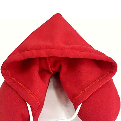 JXING Creative U en Forme d'oreiller, Coton Respirant Cou Oreiller avec Le Chapeau, Oreiller Air Voyage, Soft U en Forme d'oreiller avec Capot (Color : Red) Cover