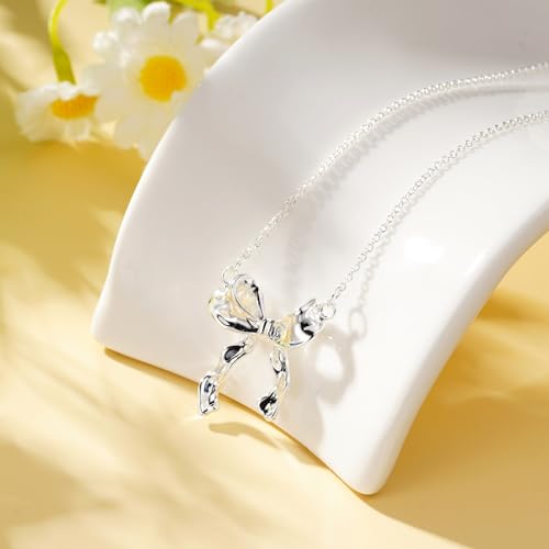 Image of Bow Necklace for Women Girls, Dainty 14K Gold Plated Trendy Cute Bowknot Bow Pendant Necklaces Chain Birthday Fashion Jewelry Gifts