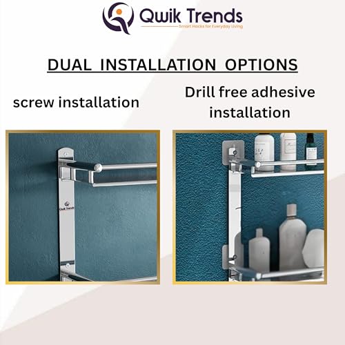 Image of Bathroom Organizer Without Drill - Corner, Shelves, Rack, Shelf, Storage, wall, Racks and Adhesive, Mounted, self Holder, soap, Stand Bathroom Accessories (Three Layer (6 in 1))