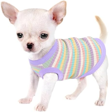 Elevate Your Pet's Comfort and Fashion: Premium 100% Cotton Rib Dog Shirt Vest for Small Breeds Like Chihuahuas, Yorkies, and Puppies .Year-Round Style with Tank-Style Puppy Attire Light Purple XXS