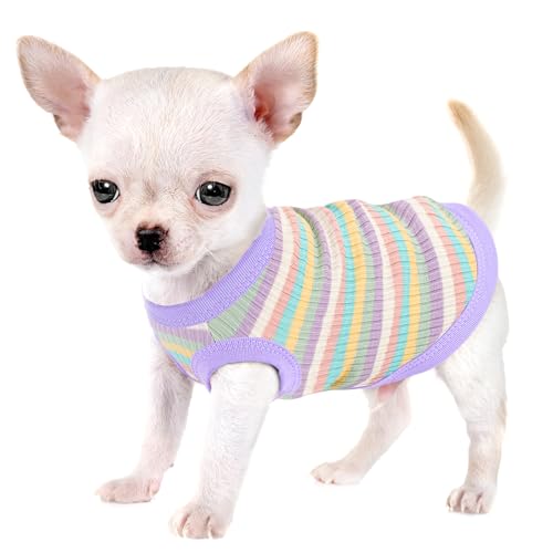 Elevate Your Pet's Comfort and Fashion: Premium 100% Cotton Rib Dog Shirt Vest for Small Breeds Like Chihuahuas, Yorkies, and Puppies .Year-Round Style with Tank-Style Puppy Attire Light Purple XXS