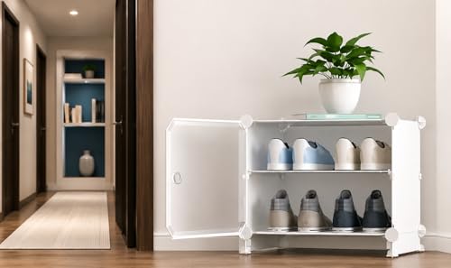 Mevigo 1-Tier Shoe Rack with Waterproof & Dustproof Modular Plastic Shoe Cabinet| Foldable Stackable Shoe Organizer with Metal Frame |Space Saving Storage for Home,Entry Way