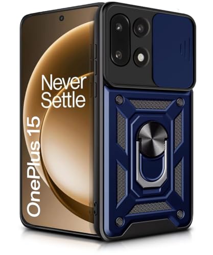 Image of WOW IMAGINE Tough Armor Bumper Mobile Back Case for 1+ OnePlus 15 5G | Sliding Camera Cover | Shock Proof 360 Protection | Hybrid PC + TPU | Ring Holder with Kickstand - Blue