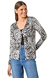 Roman Originals Embellished Animal Print V-Neck Cardigan for Women UK - Ladies Everyday Autumn Winter V-Neckline Comfy Soft Evening Vacation Work Party Night Out - Black - Size 20