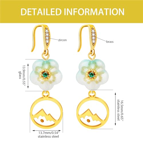 Yongxu Brincos com pingente de flor de jasmim tridimensional puro, sementes de mostarda, banhado a o
