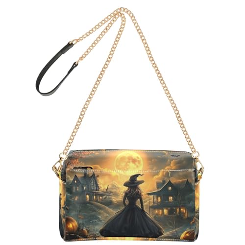 Witch Halloween Scary Moon Crossbody Bags for Women, Small PU Leather Crossbody Purses and Handbags for Shopping Travel2