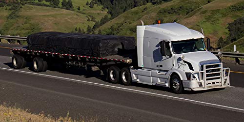Mytee Products 24' x 18' Black Steel Tarp for Heavy Duty Truck Cargo - 14 Oz Vinly Lightweight Flatbed Tarps with 8' Drop - Waterproof Tarp for Trailers to Protect Cargo from Wind, Rain, Snow and Sun