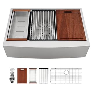 Sarlai 33 Farm Sink Stainless Steel - 33 x 22 Inch Farmhouse Kitchen Sink Ledge Workstation Apron Front Single Bowl 16 Gauge Stainless Steel Luxury Kitchen Farmer Sinks Basin