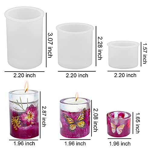 Resinworld 3 Size Tealight Candle Holder Mold For Epoxy Resin, Silicone Pillar Cylinder Candle Holder Resin Mold, Shiny Pillar Tea Light Candle Holders Mold For Resin Casting #TOP1