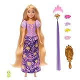 Mattel Disney Princesas Rapunzel con Melena mágica Muñeca de Moda con Cabello Que se Ilumina y 4formas más de Brillar, con Figura de Pascal y 7accesorios de Peinado, Inspirada en la película, JHL46