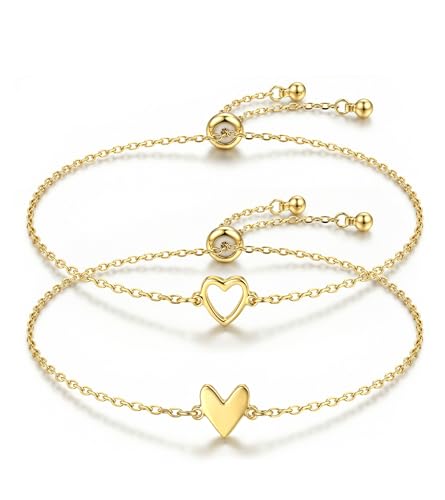 Friendship Bracelets for Women 2Pcs Matching Heart Bracelet Set 14K Gold Plated Dainty Link Chain Adjustable Jewelry Gifts for Best Friend Soulmate Valentines Day Gifts G 1